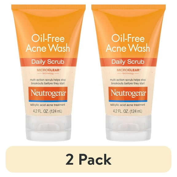 (2 pack) Neutrogena Oil-Free Face Scrub, Salicylic Acid Acne Face Wash & Acne Treatment, 4.2 fl oz