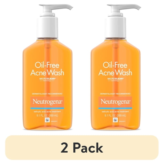 (2 pack) Neutrogena Oil-Free Acne Face Wash, Salicylic Acid Facial Cleanser & Acne Treatment, 9.1 fl oz