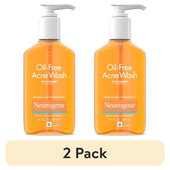 (2 pack) Neutrogena Oil-Free Acne Face Wash, Salicylic Acid Facial Cleanser & Acne Treatment, 9.1 fl oz