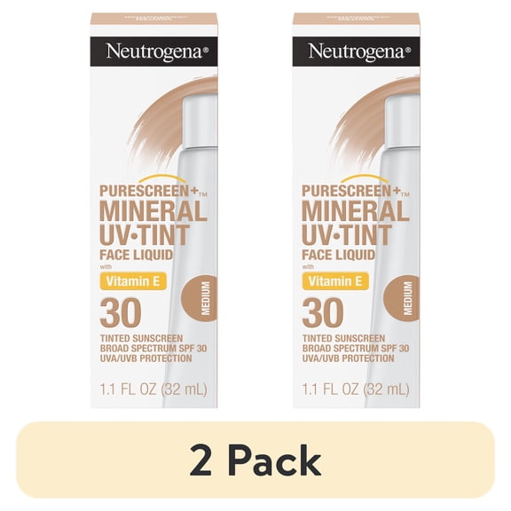 (2 pack) Neutrogena Purescreen Tinted Sunscreen SPF 30, Mineral Face Sunscreen, Medium, 1.1 fl. oz