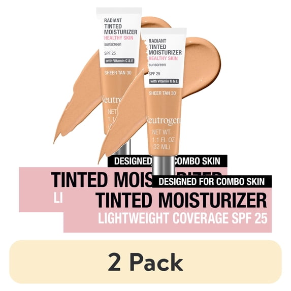(2 pack) Neutrogena Radiant Tinted Face Moisturizer, Sheer Tan 30, 1.1 fl. oz