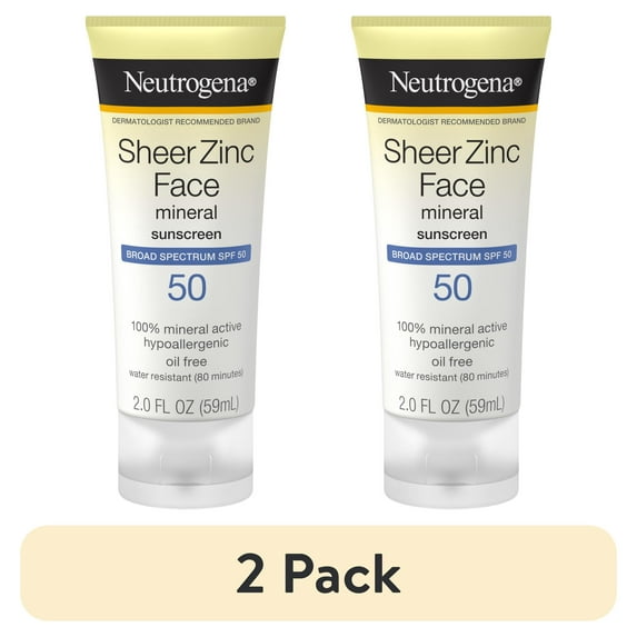 (2 pack) Neutrogena Sheer Zinc Dry-Touch Face SPF 50 Sunscreen Lotion, 2 fl. oz