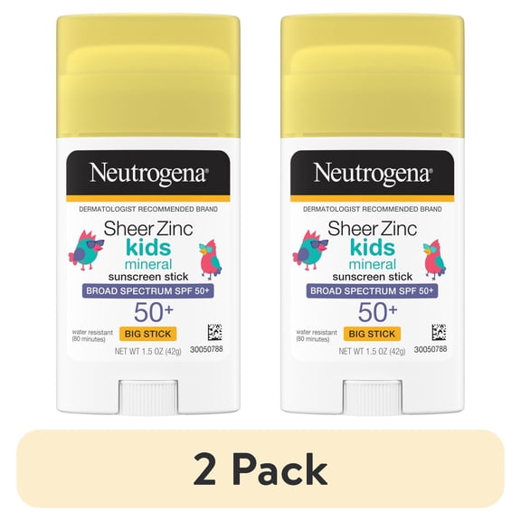 (2 pack) Neutrogena Sheer Kids Mineral Sunscreen Stick, SPF 50, 1.5 oz