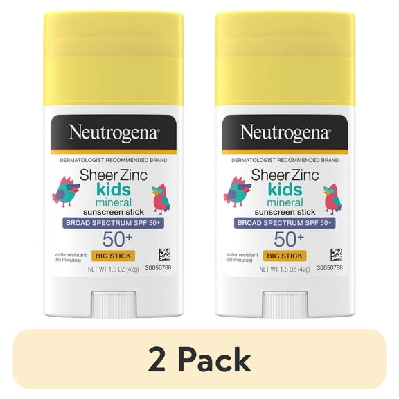 (2 pack) Neutrogena Sheer Zinc Kids Mineral Sunscreen Stick, SPF 50+, 1.5 oz