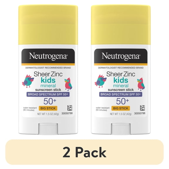 (2 pack) Neutrogena Sheer Kids Mineral Sunscreen Stick, SPF 50, 1.5 oz