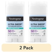 2 pack Neutrogena Ultra Sheer SPF 50 Mineral Sunscreen Stick, Face Sunscreen, Zinc Oxide, 1.5 oz