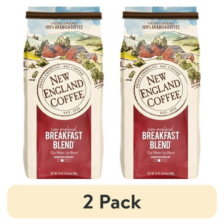 (2 pack) New England Coffee Breakfast Blend Medium Roast Ground Coffee, 24 oz