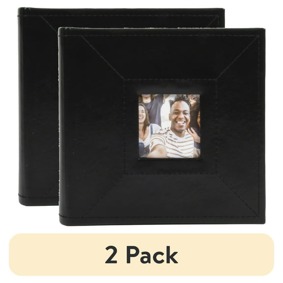 (2 pack) New View Gifts Black Faux Leather Photo Album with Front Cover Window Frame, Holds 60 - 4"x6" Photos with Memo Lines