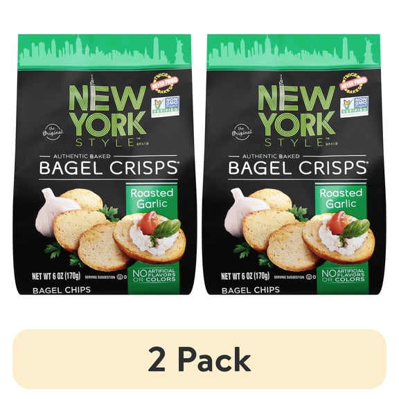 (2 pack) New York Style Roasted Garlic Bagel Crisps, Bagel Chips, 6 oz Bag