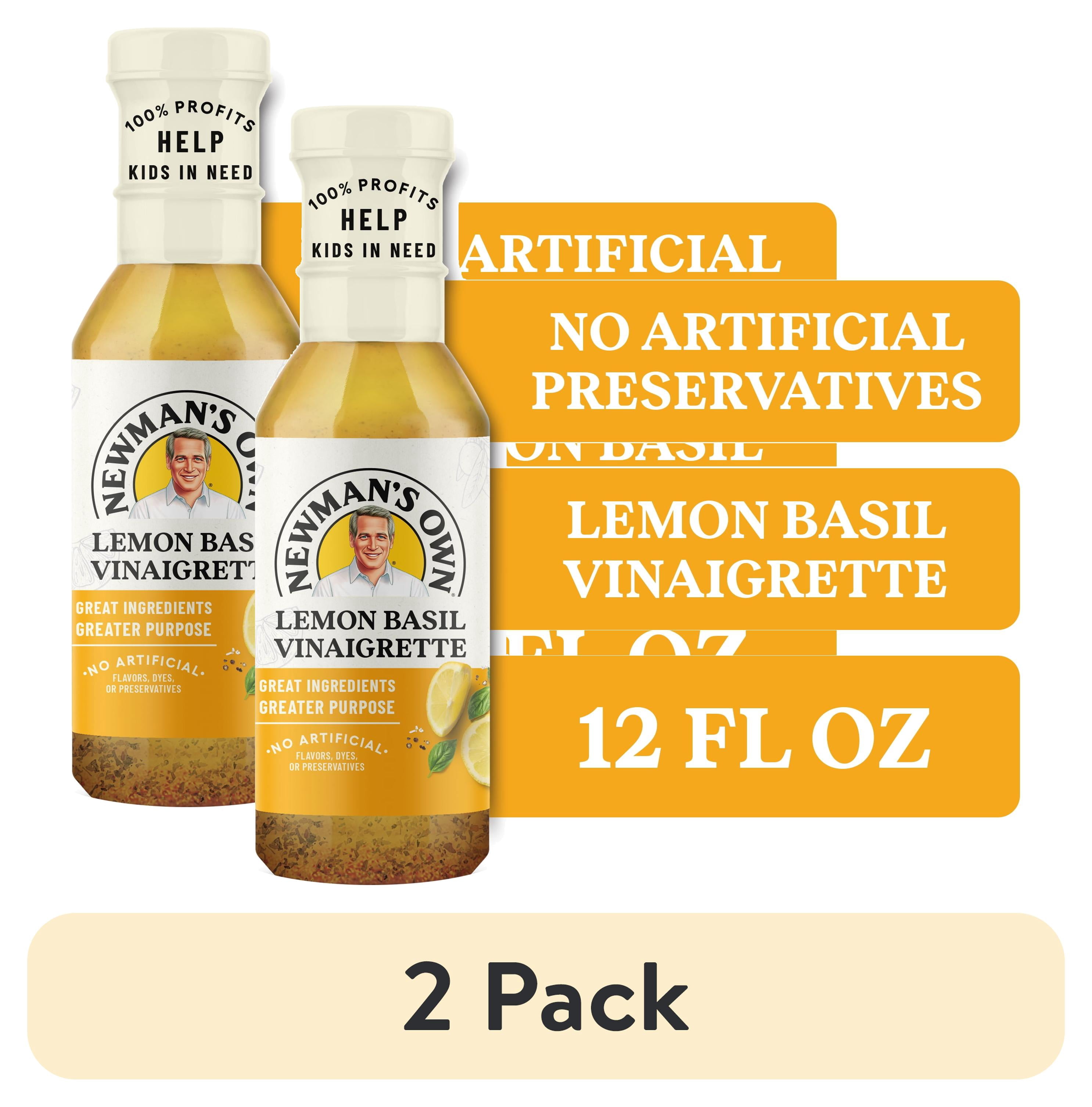 (2 pack) Newman's Own Lemon Basil Vinaigrette Salad Dressing and Marinade, 12 fl oz