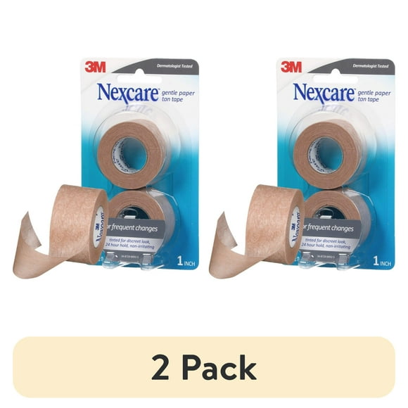 (2 pack) Nexcare Gentle Paper First Aid Tape, Tan, 1 in x 10 yds, 2 Rolls
