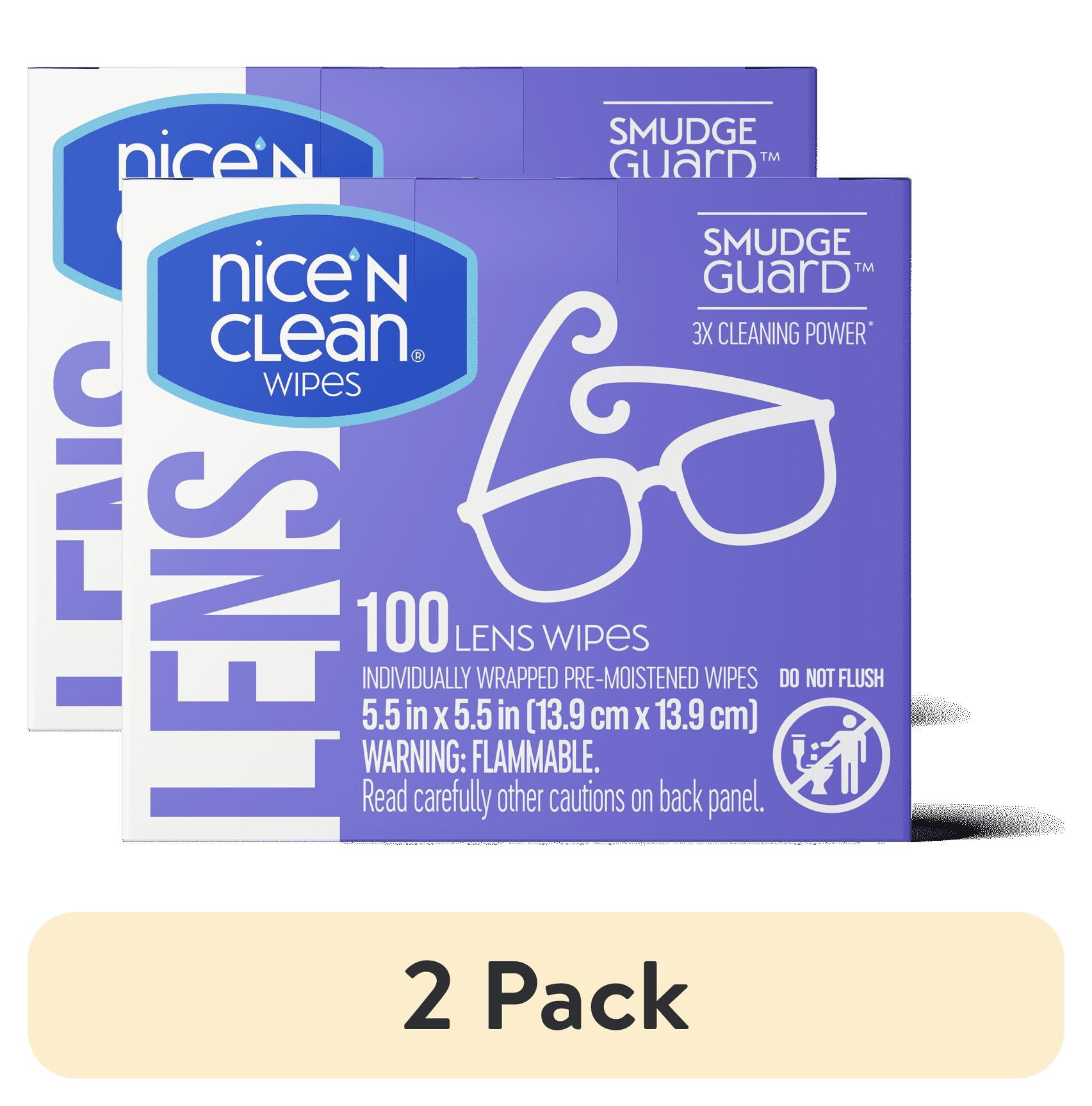 (2 pack) Nice 'N Clean Smudgeguard Glasses Cleaning Wipes, Pre-Moistened Lens Wipes (100)