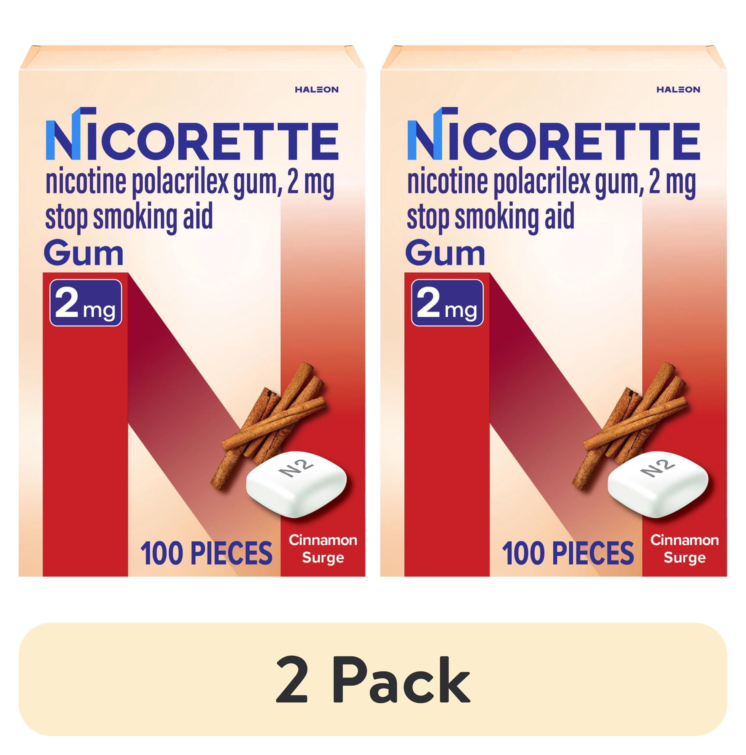 (2 pack) Nicorette Nicotine Gum, Stop Smoking Aids, 2 Mg, Cinnamon Surge, 100 Count