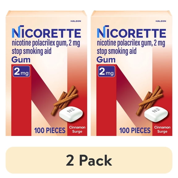 (2 pack) Nicorette Nicotine Gum, Stop Smoking Aids, 2 Mg, Cinnamon Surge, 100 Count