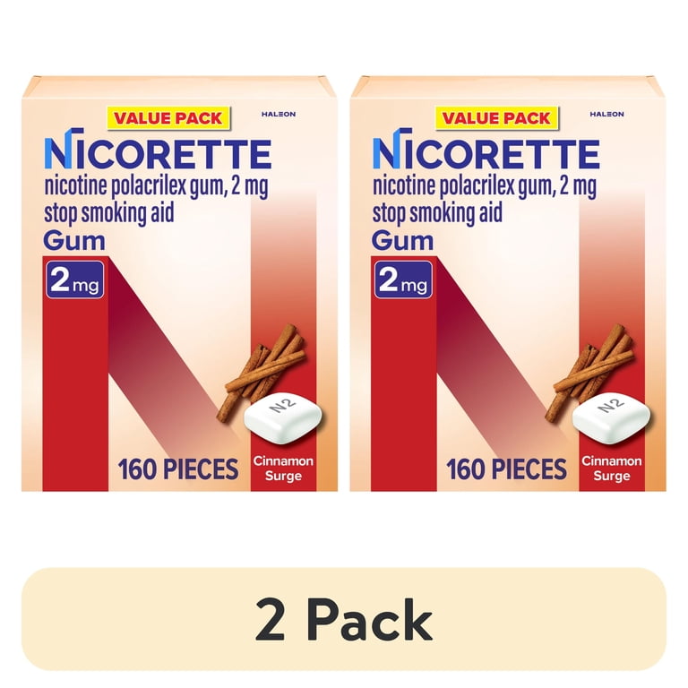2 pack) Nicorette Nicotine Gum, Stop Smoking Aids, 2 mg, Cinnamon