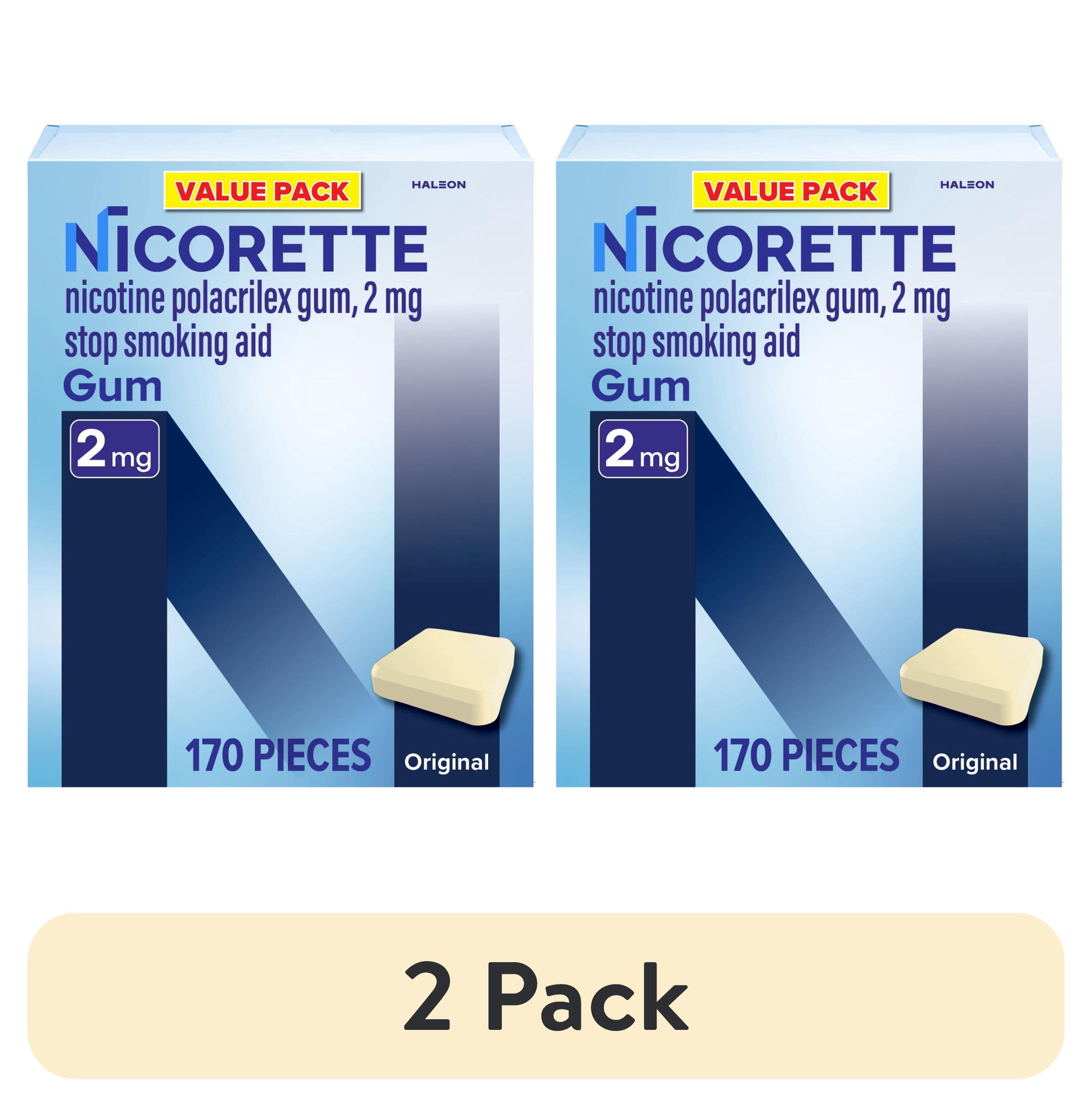 (2 pack) Nicorette Nicotine Gum, Stop Smoking Aids, 2 mg, Flavored, 170 Count