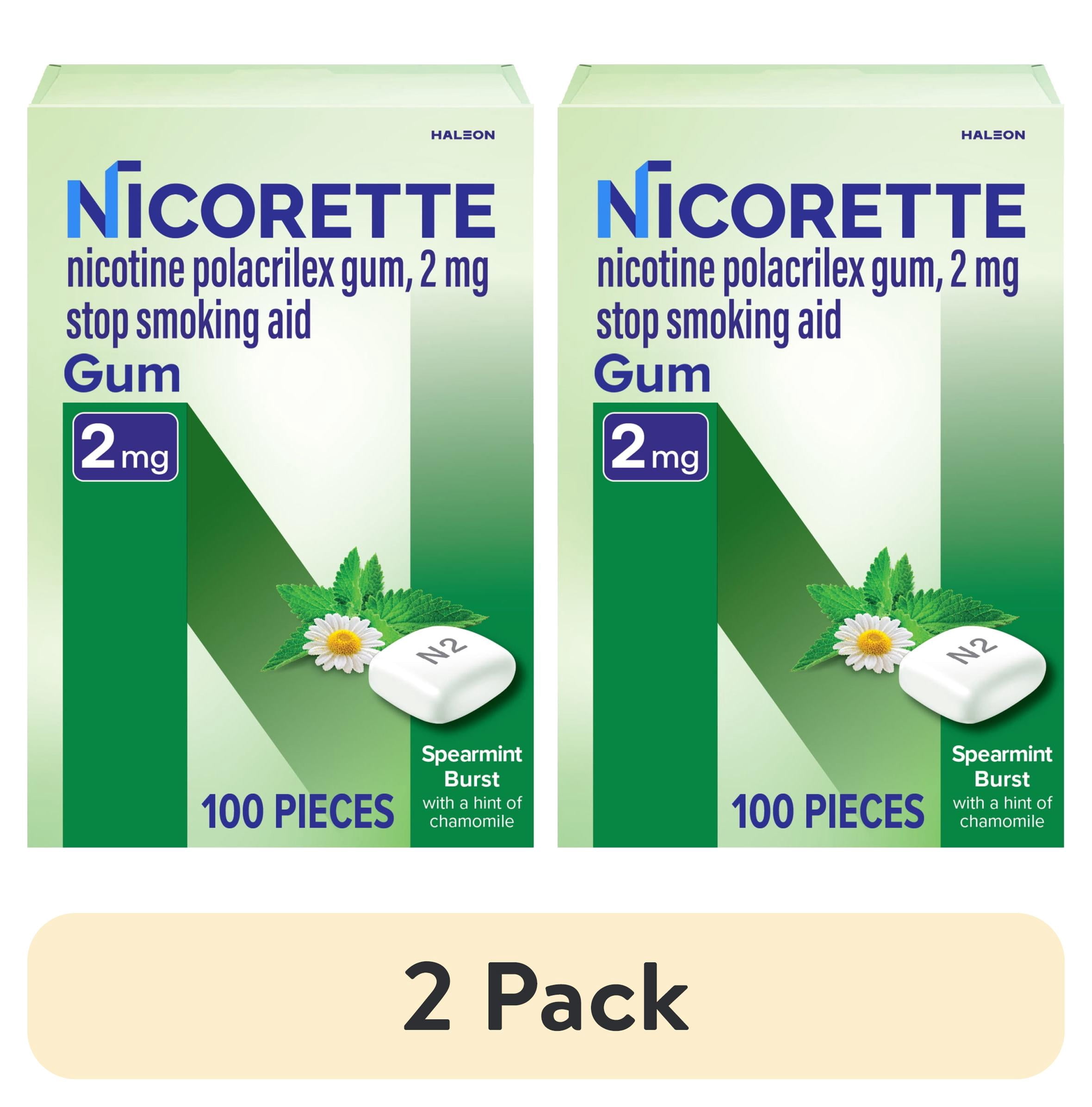 (2 pack) Nicorette Nicotine Gum, Stop Smoking Aids, 2 Mg, Spearmint Burst, 100 Count