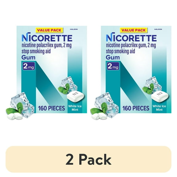 (2 pack) Nicorette Nicotine Gum, Stop Smoking Aids, 2 Mg, White Ice Mint, 160 Count