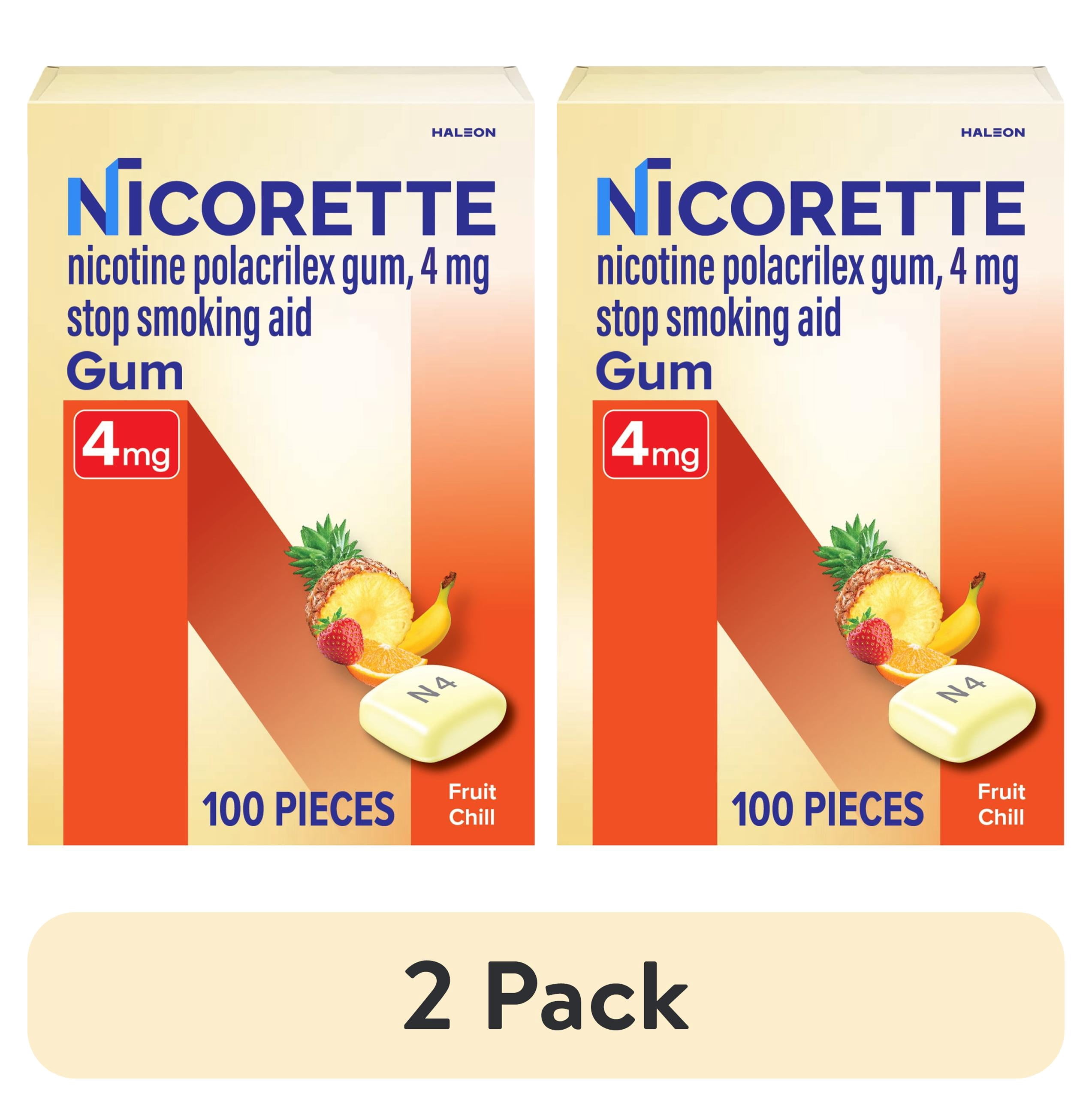(2 pack) Nicorette Nicotine Gum, Stop Smoking Aids, 4 mg, Fruit Chill, 100 Count