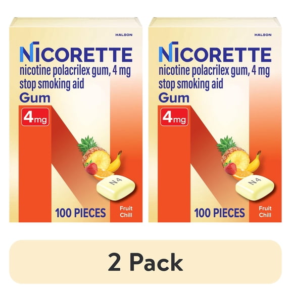 (2 pack) Nicorette Nicotine Gum, Stop Smoking Aids, 4 Mg, Fruit Chill, 100 Count