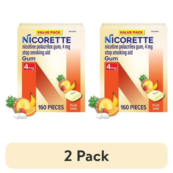 (2 pack) Nicorette Nicotine Gum, Stop Smoking Aids, 4 Mg, Fruit Chill, 160 Count