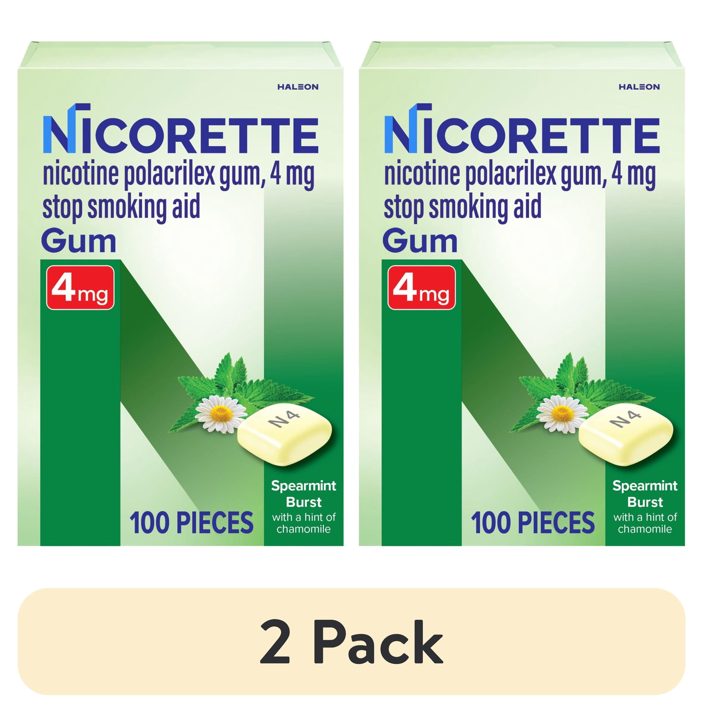 (2 pack) Nicorette Nicotine Gum, Stop Smoking Aids, 4 Mg, Spearmint, 100 Count