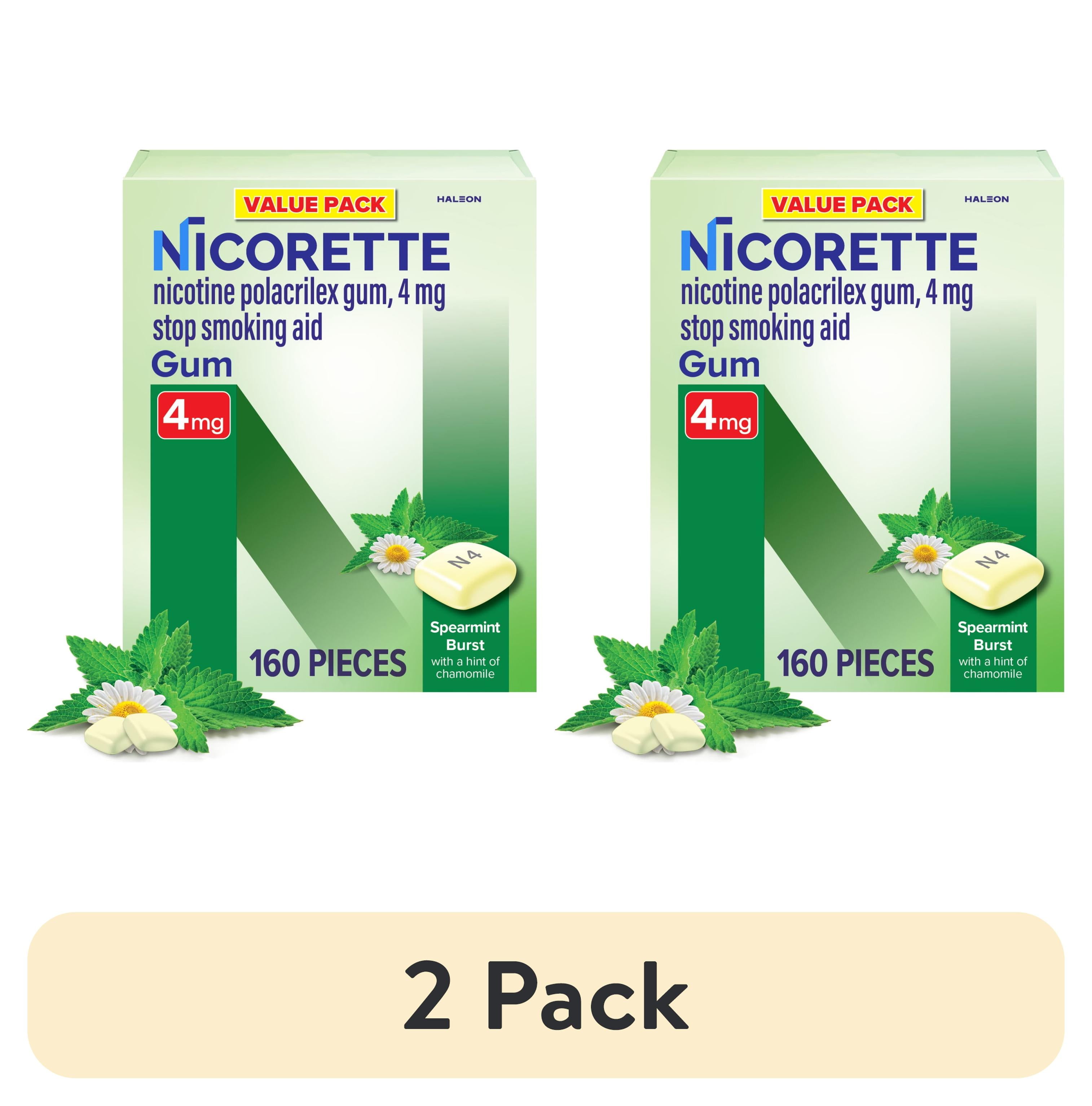 2 pack) Nicorette Nicotine Gum, Stop Smoking Aids, 4 Mg, Spearmint