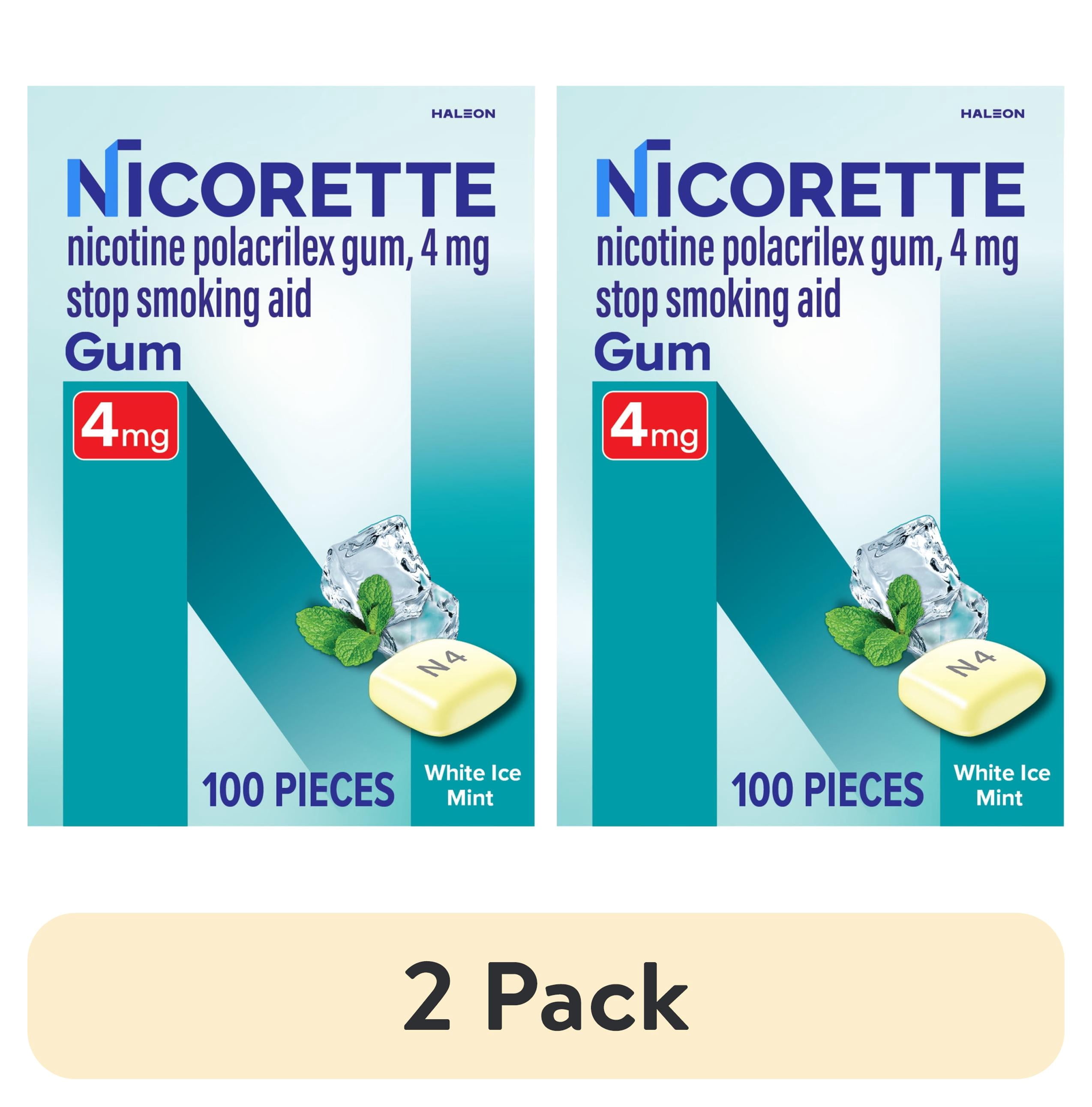 (2 pack) Nicorette Nicotine Gum, Stop Smoking Aids, 4 Mg, White Ice Mint, 100 Count
