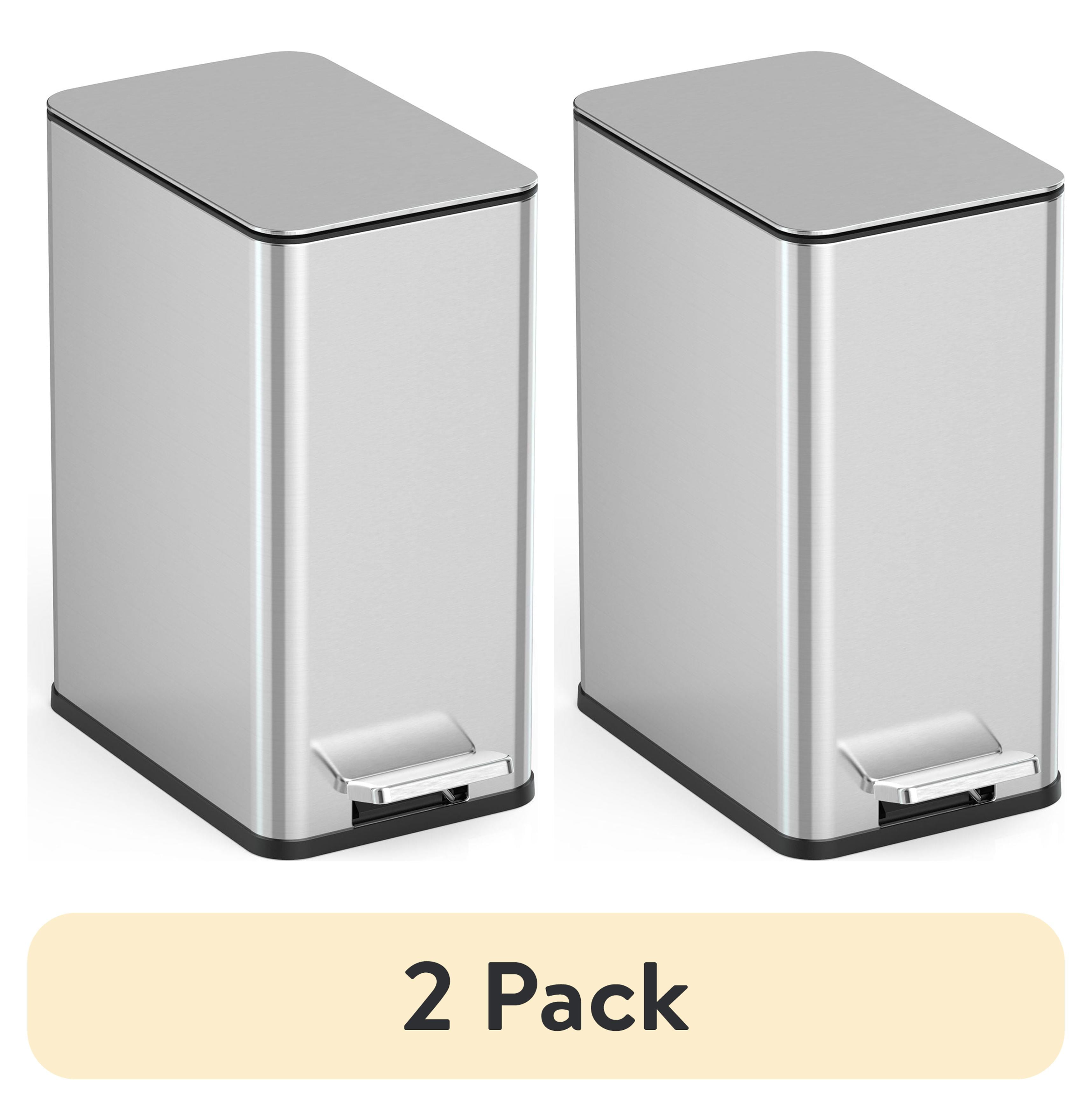 (2 pack) Nine Stars Bathroom Trash Can, 3 Gallon stainless steel, Step Garbage Bin with Soft Close lid, Silver