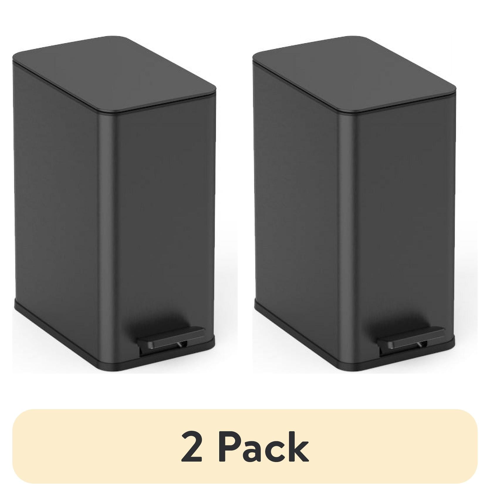 (2 pack) Nine Stars Bathroom Trash Can, 3 Gallon stainless steel, Step Garbage Bin with Soft Close lid, Black