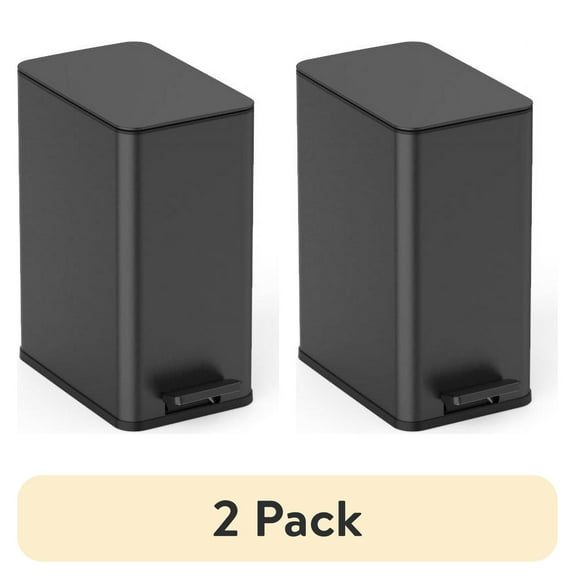 (2 pack) Nine Stars Step-On Bathroom Trash Can, 3 Gallon stainless steel, Pedal open, Hands-free Soft Close lid Garbage bin, Black