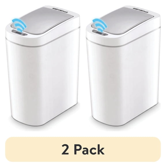 (2 pack) Nine Stars Automatic Bathroom Trash Can, 1.85 Gallon Plastic Motion Sensor Garbage Bin with Soft Close Lid, White