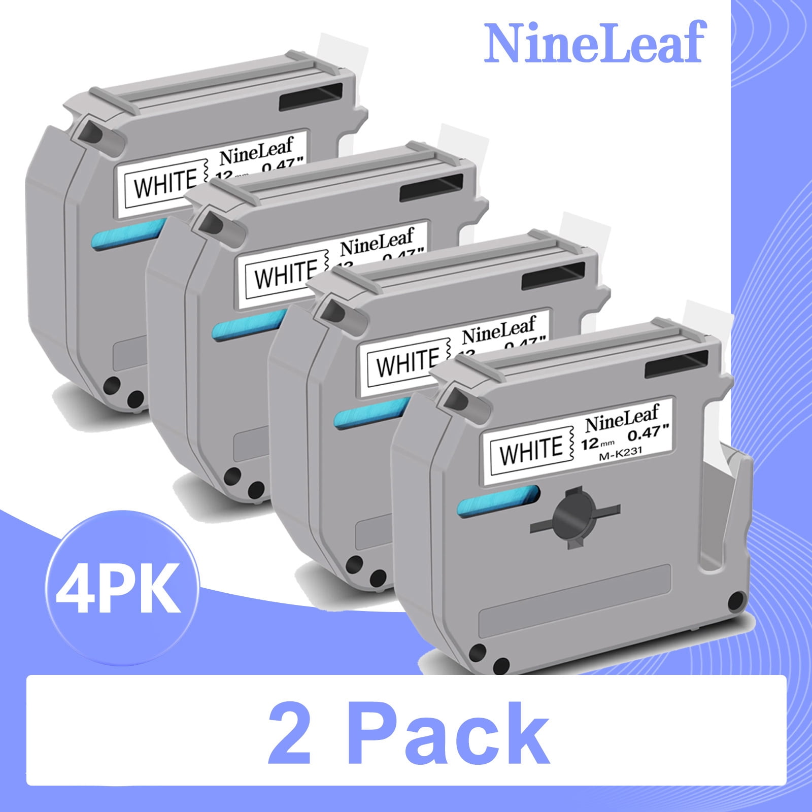 (2 pack) NineLeaf 4PK Compatible for Brother P-touch M-K231 M-K231s M231 1/2" 12mm Black on White Label Maker Tape Refills for PT-45m PT-65 PT-70bm