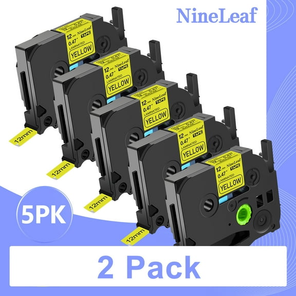 (2 pack) NineLeaf 5 Pack Compatible for Brother P-touch TZe-631 12mm Yellow Laminated Label Tape 0.47" x 26.2 ft (12mm x 8m)