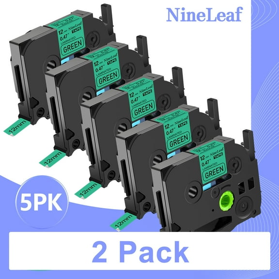 (2 pack) NineLeaf 5 Pack Compatible for Brother P-touch TZe-731 TZe731 TZ-731 TZ731 12mm 0.47" Green Laminated Label Tape