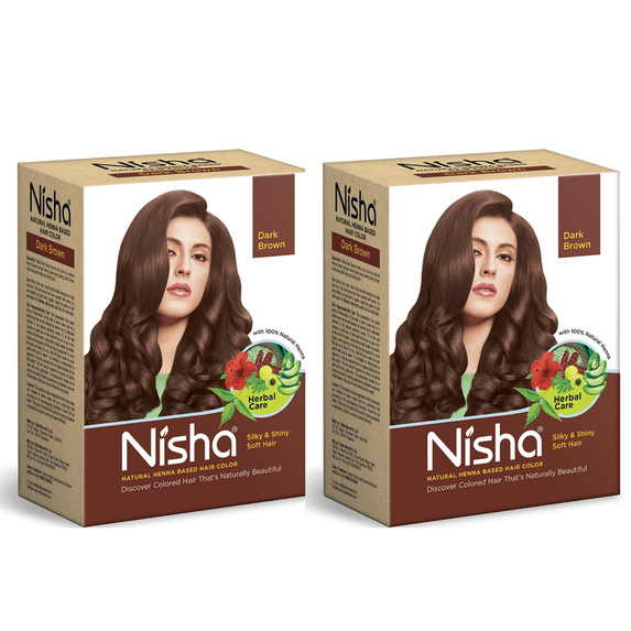 (2 pack) Nisha (Pack 6) Henna Hair Color Dye, Permanent Black Hair Color, 100% Grey Coverage, Dark Brown, 0.35 oz Each Pack