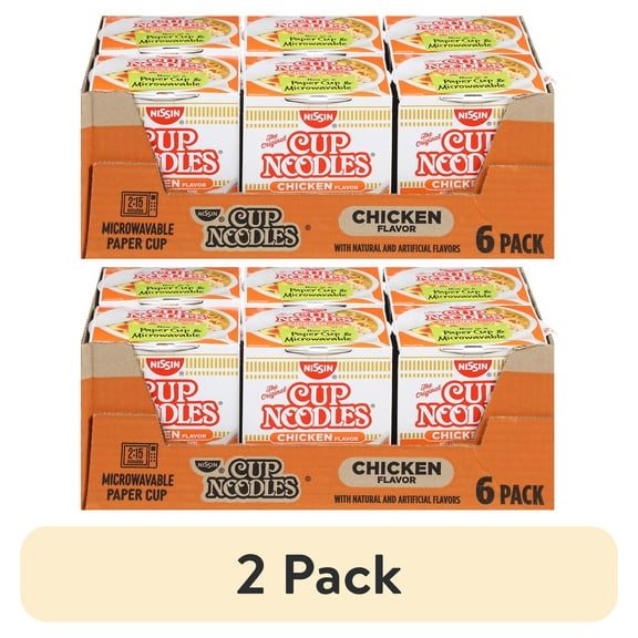 (2 pack) Nissin Foods Cup Noodles Ramen Noodle Soup, Chicken Flavor, 2.25 oz Cup, Shelf-Stable, 6 Pack