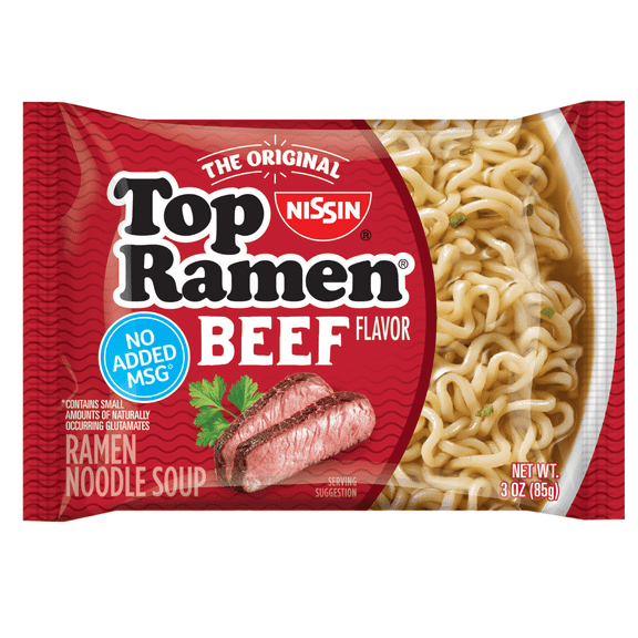 (2 pack) Nissin Foods Top Ramen Instant Ramen Noodle Soup, Beef Flavor, 3 oz Bag, Shelf-Stable