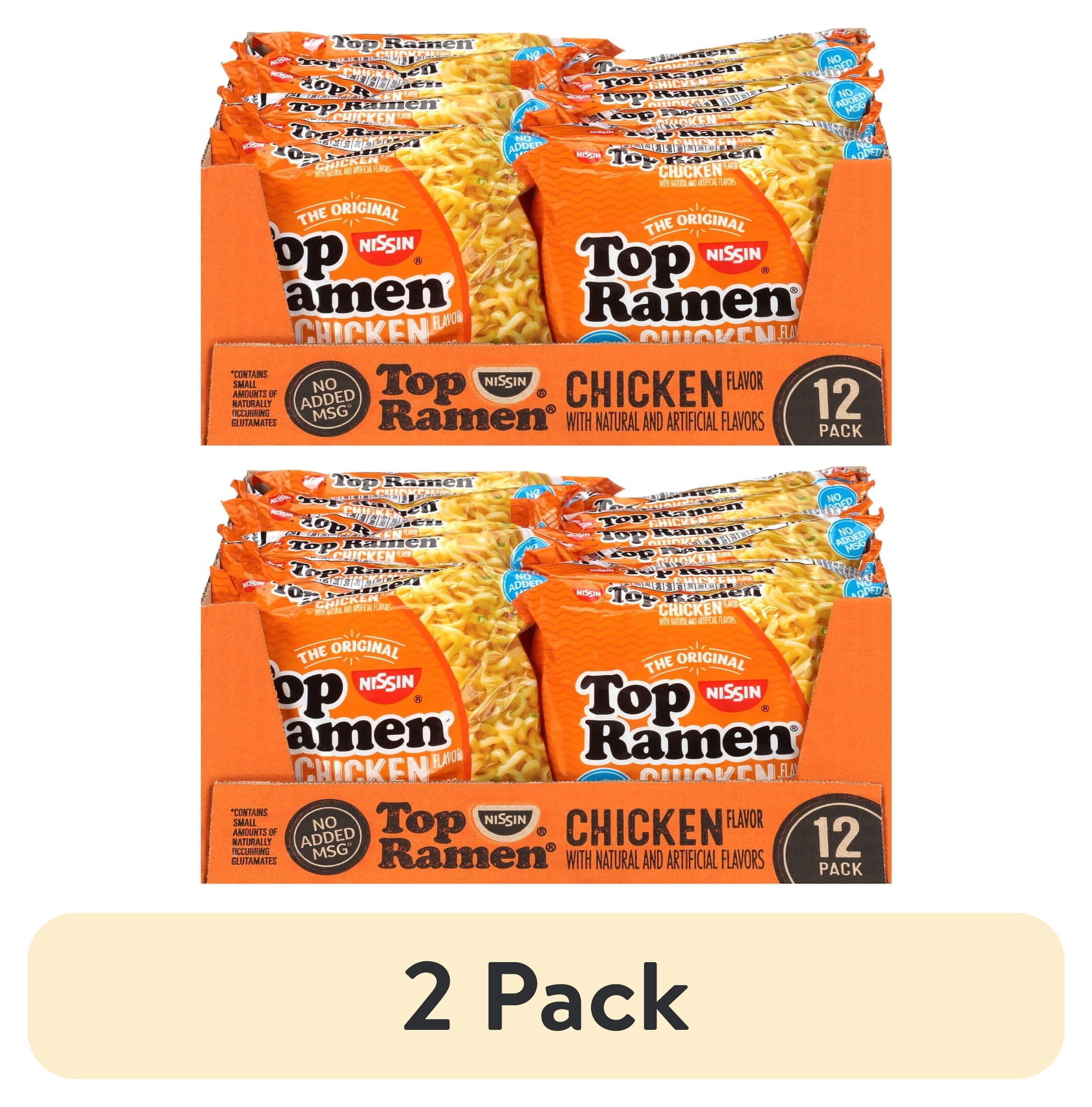 (2 pack) Nissin Foods Top Ramen Noodle Soup, Chicken Flavor, 3 oz Bag, Shelf-Stable, 12-Pack