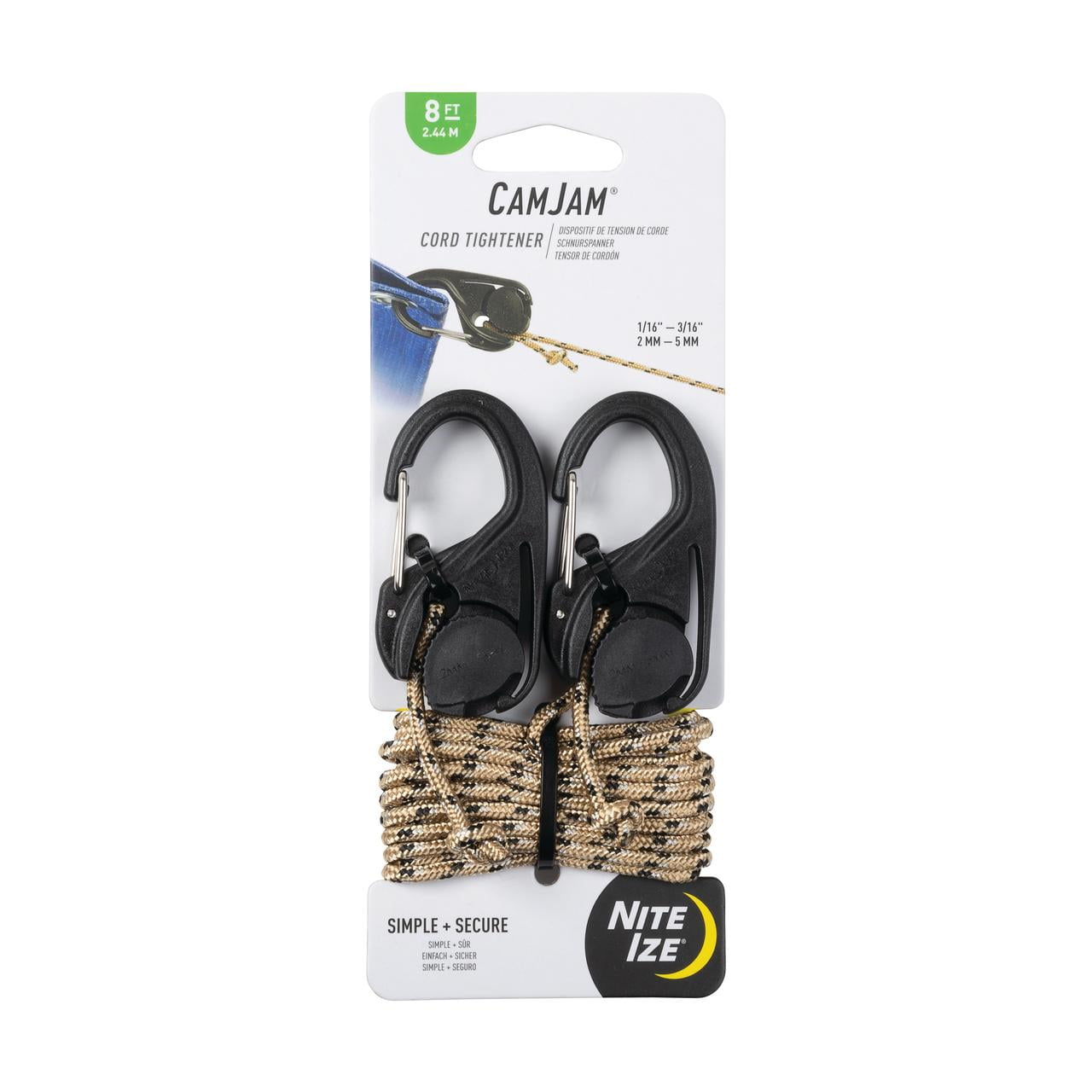 (4 pack) Nite Ize CamJam Cord Tightener Carabiners - 2 Pack with 8 ft. Rope