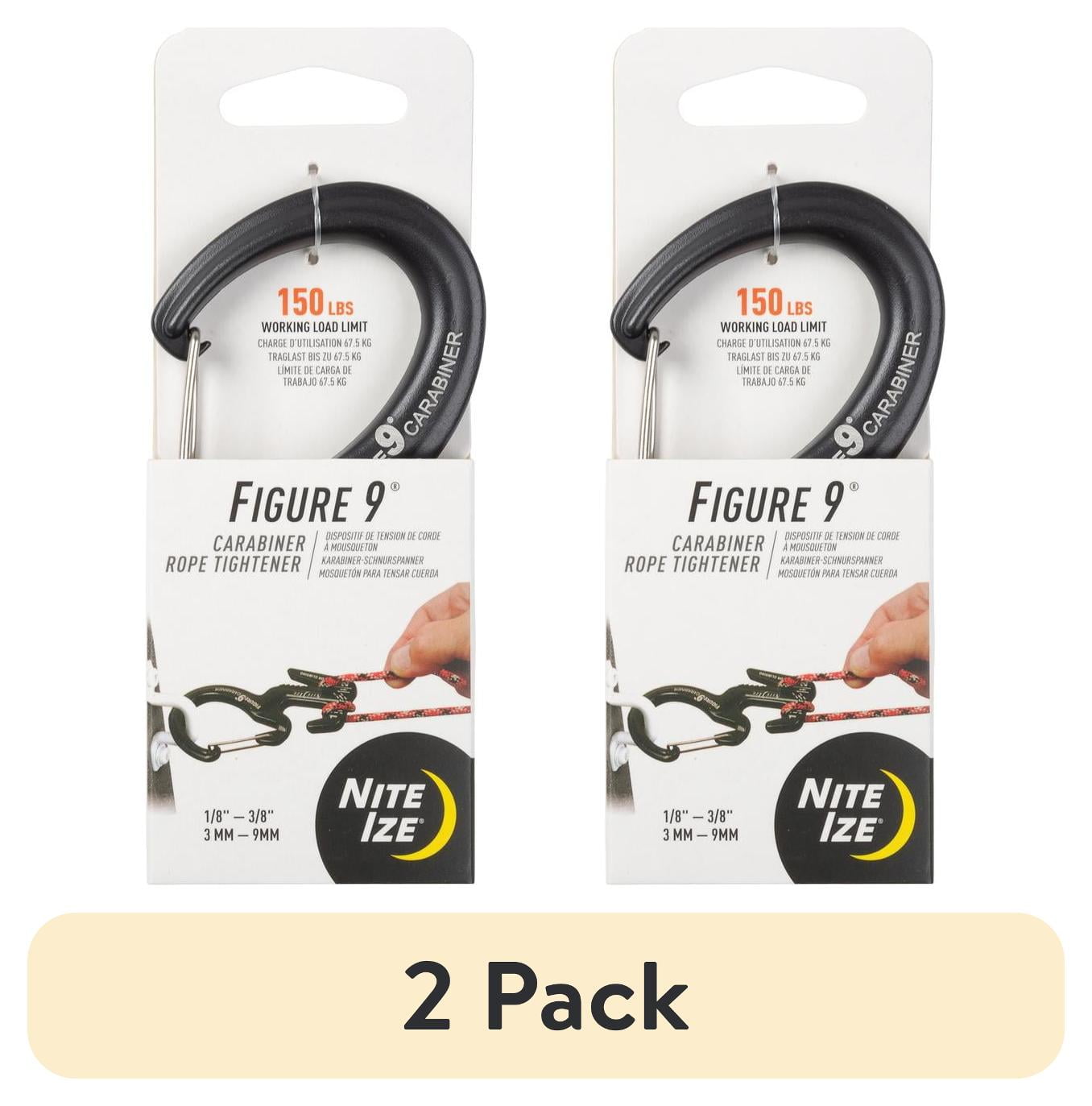 (2 pack) Nite Ize Figure 9® Carabiner Rope Tightener - Large - Black