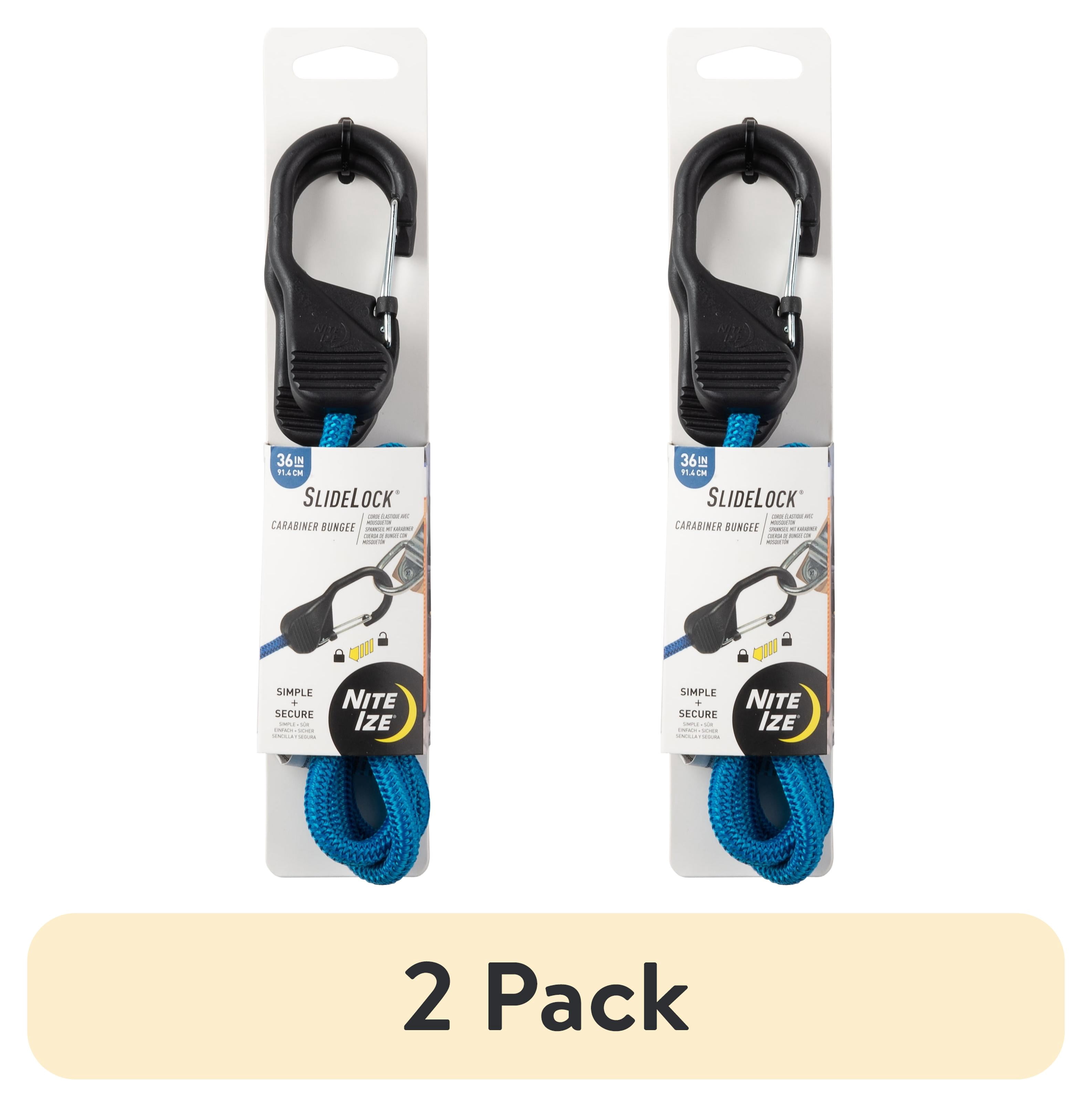 (2 pack) Nite Ize SlideLock® Carabiner Bungee - 36 in. - Blue