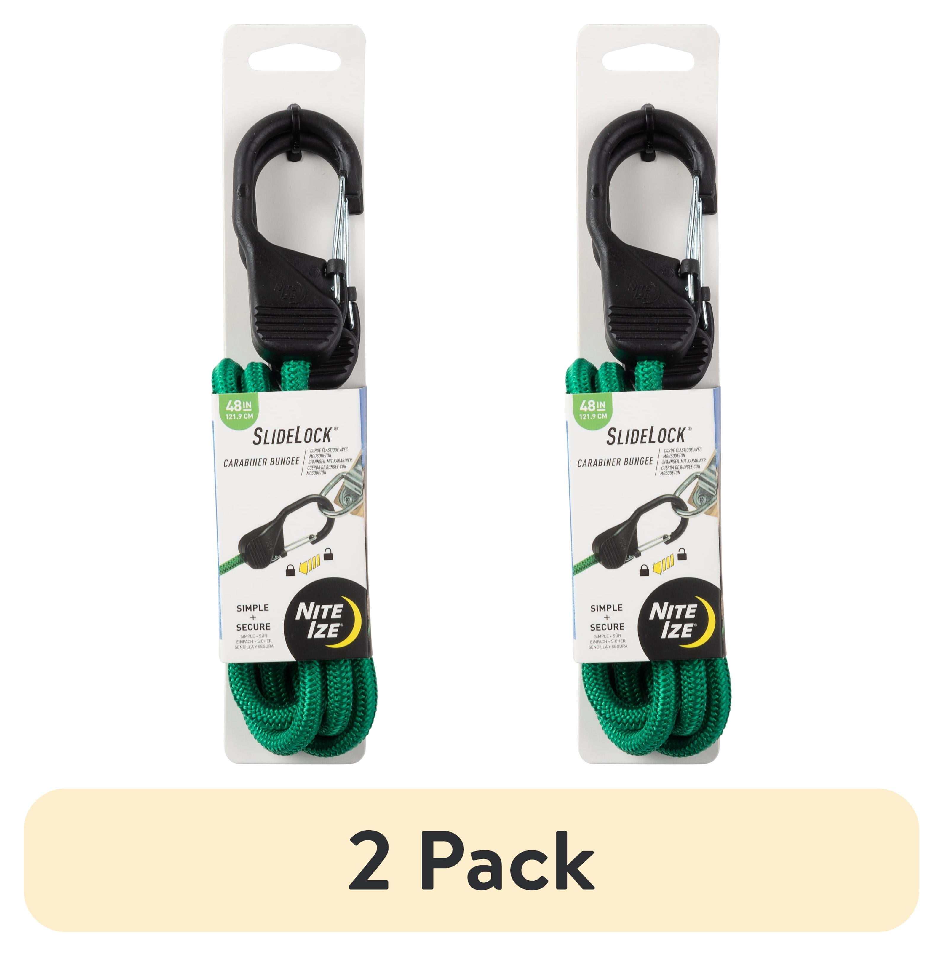 (2 pack) Nite Ize SlideLock® Carabiner Bungee - 48 in. - Green