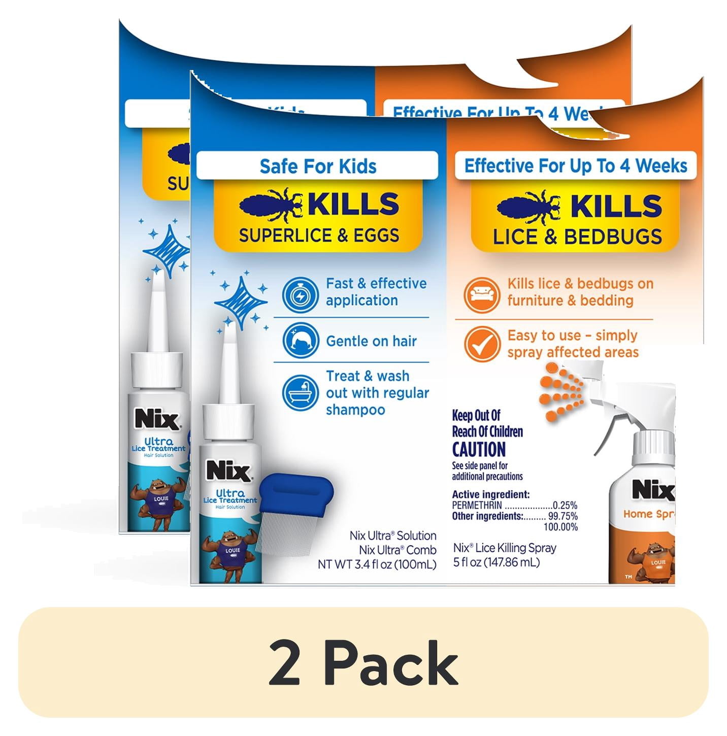 (2 pack) Nix Ultra Lice Removal Kit, 3.4oz Lice Treatment Hair Solution & Comb + 5oz Home Bedbug Spray, 1 Kit
