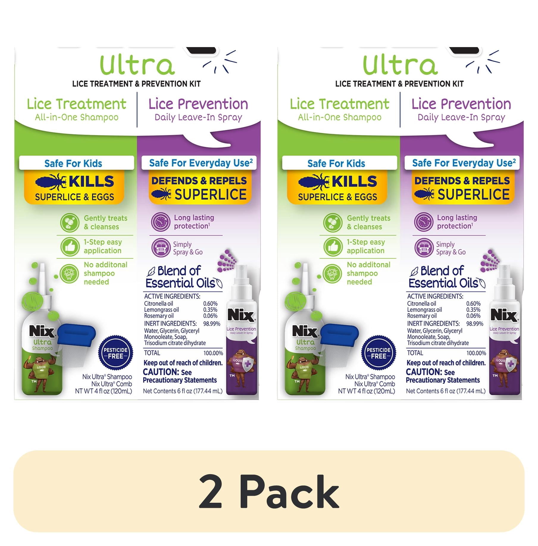 (2 pack) Nix Ultra Lice Treatment & Prevention Kit: Shampoo, Removal Comb & Daily Prevention Spray
