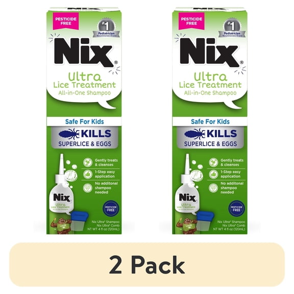 (2 pack) Nix Ultra Superlice Treatment, All-in-One Shampoo, 4 fl oz & Lice Removal Comb