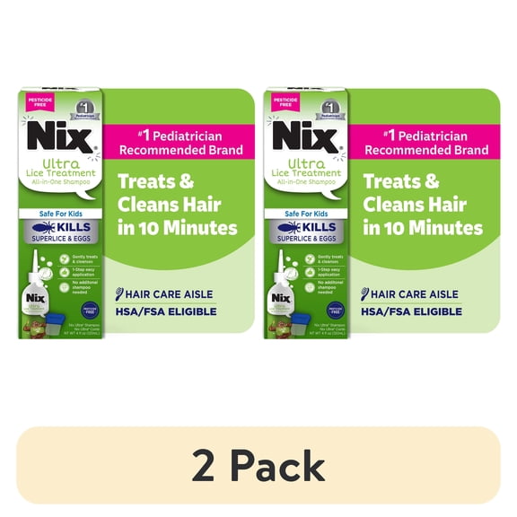 (2 pack) Nix Ultra Superlice Treatment, All-in-One Shampoo, 4 fl oz & Lice Removal Comb