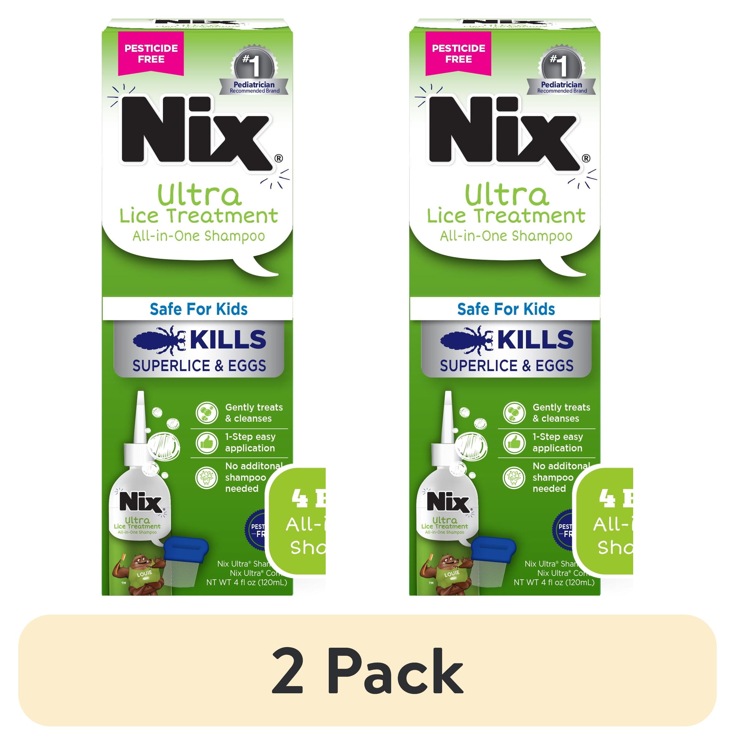 2 pack Nix Ultra Superlice Treatment, All-in-One Shampoo, 4 fl oz & Lice Removal Comb