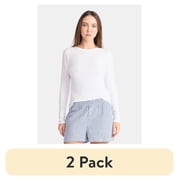 (2 pack) No Boundaries Crewneck Tee with Long Sleeves, Women's & Women's Plus XXS-4X