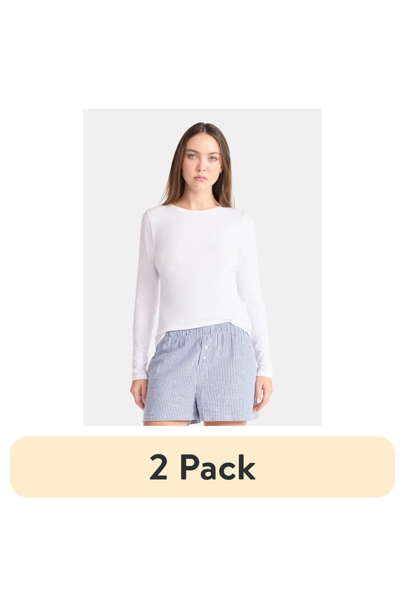 (2 pack) No Boundaries Crewneck Tee with Long Sleeves, Women's & Women's Plus XXS-4X